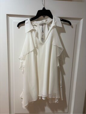 Alice + Olivia White Ruffle Halter Blouse
